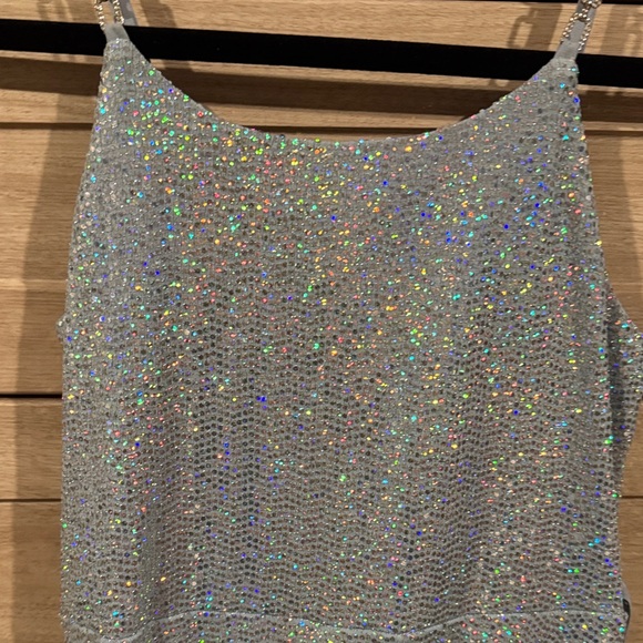 Sparkling Multi glitter Light Blue Dress with Straps - Kids 14/16 - Picture 2 of 4
